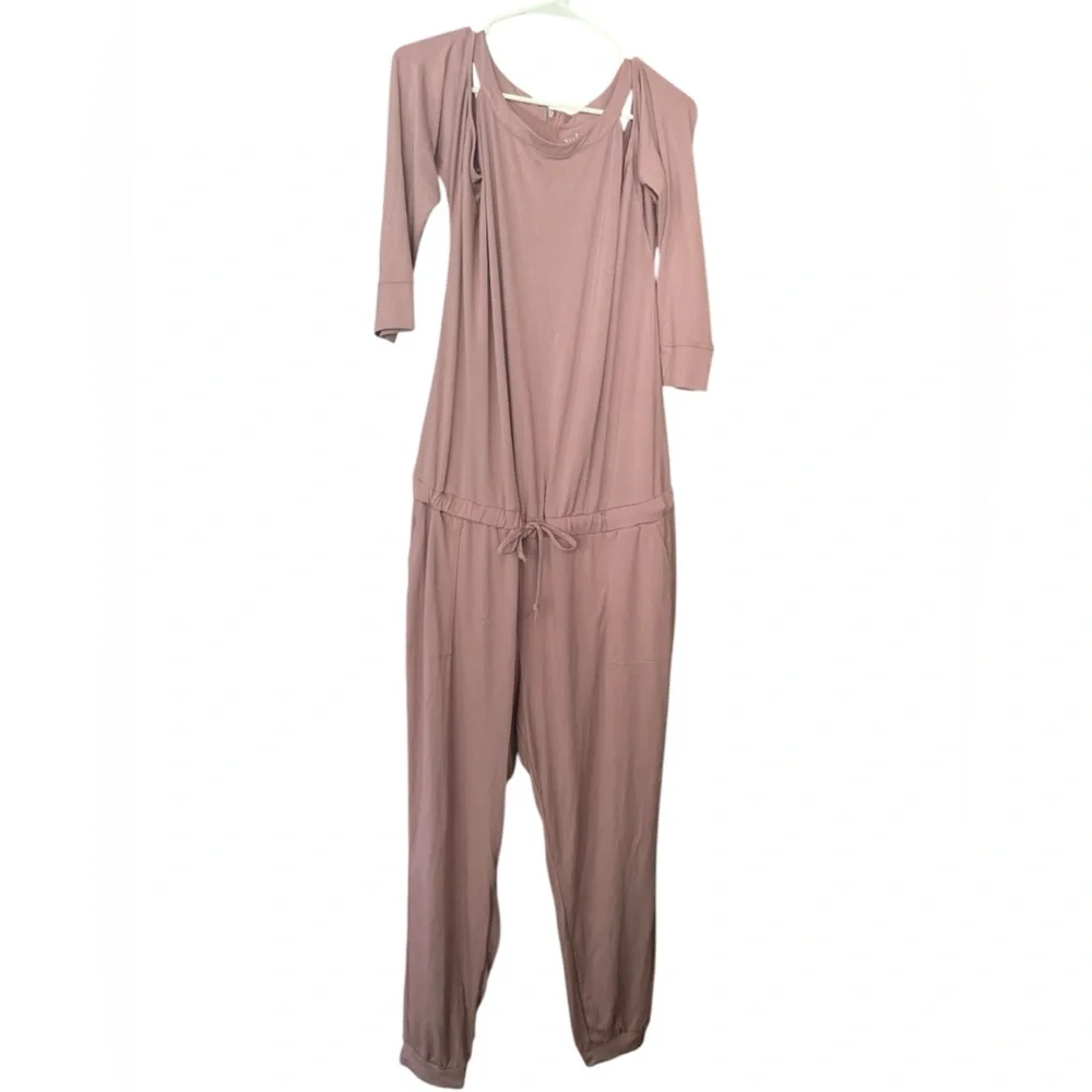 2X XXL NY & Co Pink Cold Shoulder drawstring waist Romper With Pockets! - Picture 2 of 6